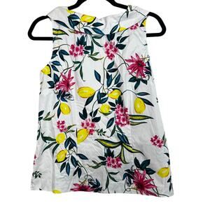 Talbots Audrey Shell Lemon Print Back Button Up Blouse Size 8 Sleeveless Top